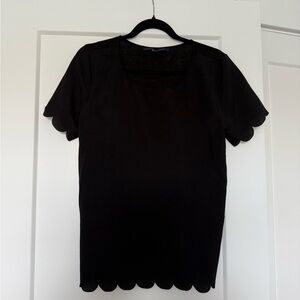 French Connection Black Short Sleeve Scalloped Blouse